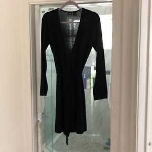 Black sweater long cardigan with belt